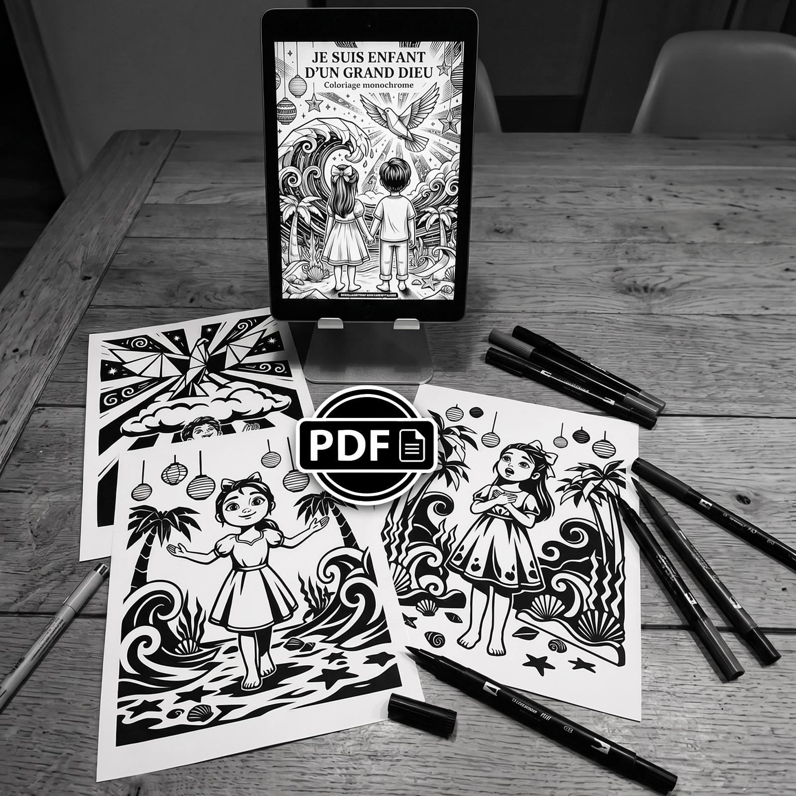 Enfant d'un grand Dieu — Coloriage monochrome (PDF)