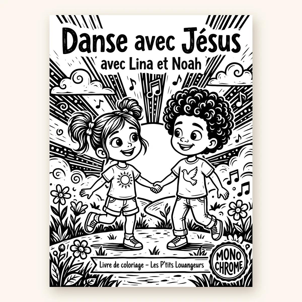 Danse avec Jésus — Coloriage gratuit monochrome (PDF)