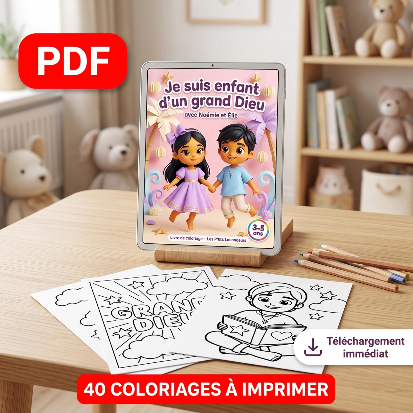 Coloriage chrétien PDF 3-5 ans – Je suis enfant d'un grand Dieu