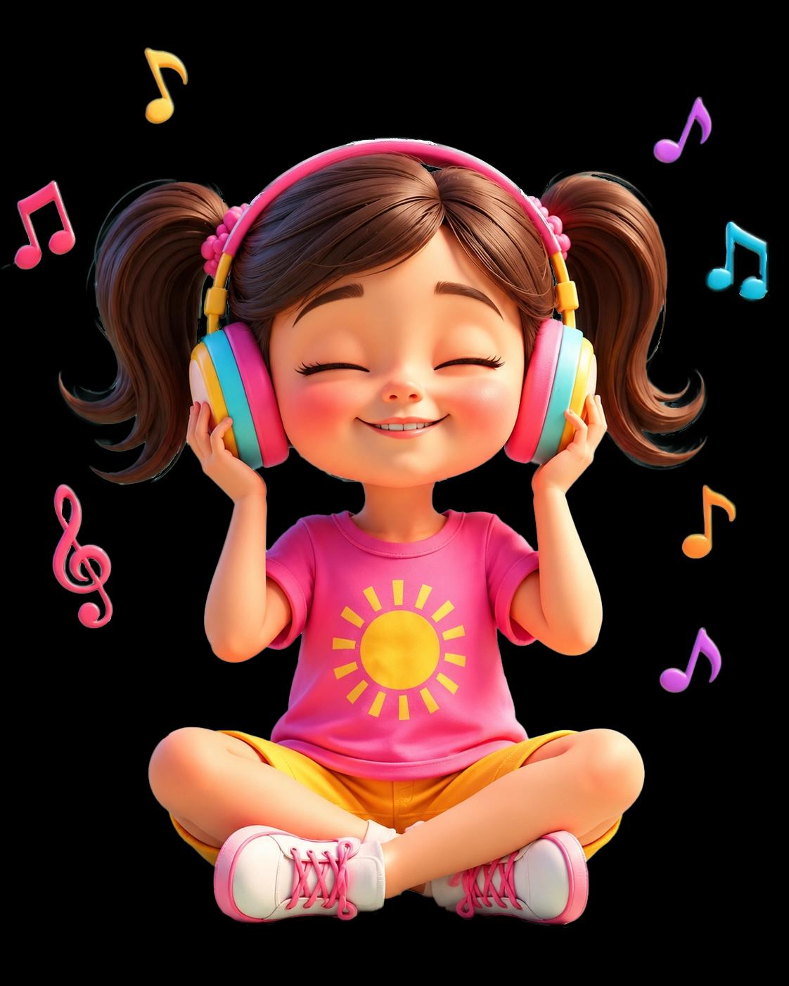 Petite fille écoutant de la musique avec un casque audio